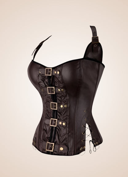 Women's Steampunk Buckled Corset Brown / XL womens-steampunk-buckled-corset-brown