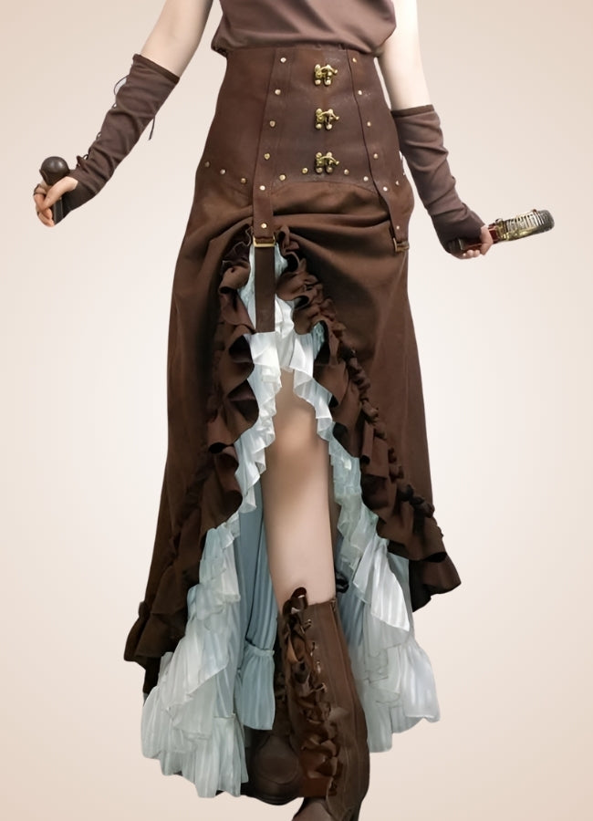 Women's Steampunk Long Skirt Brown / 4XL womens-steampunk-long-skirt-brown