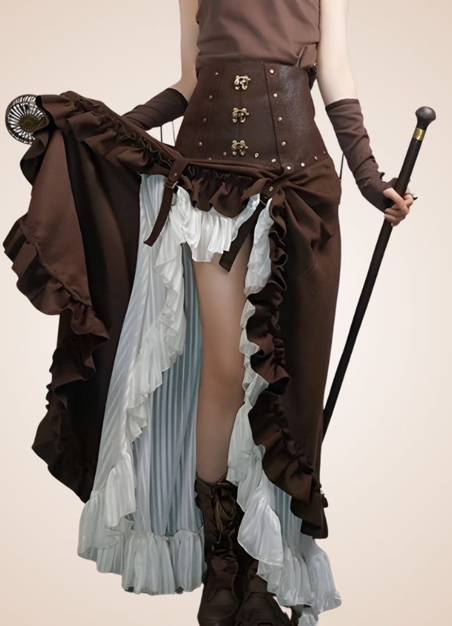 Women's Steampunk Long Skirt Brown / 4XL womens-steampunk-long-skirt-brown