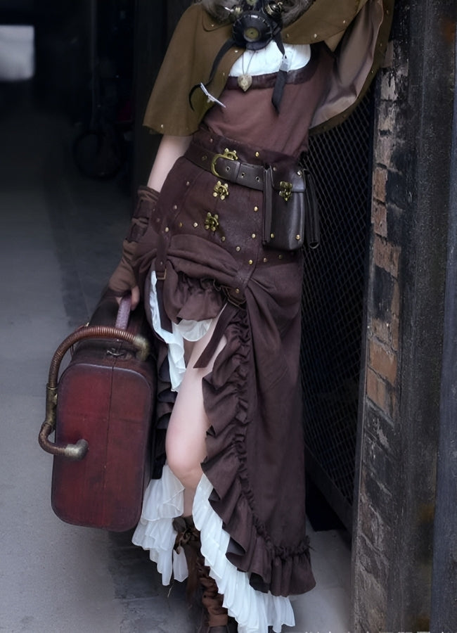 Women's Steampunk Long Skirt Brown / 4XL womens-steampunk-long-skirt-brown
