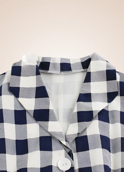 Women's Summer Short Sleeve Dress Blue Plaid / 3XL womens-summer-short-sleeve-dress-blue-plaid
